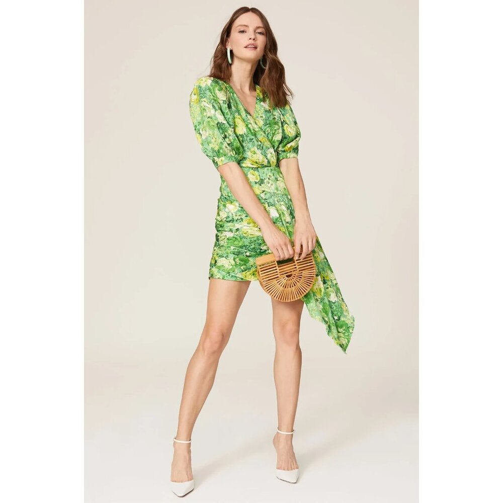 Ronny Kobo Monica Floral Green Midi Dress Size M | Elegant Designer Style